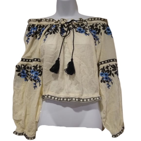 LF Tops - LF Seek the Label Embroidered Off Shoulder Blouse